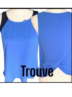 Trouve Cobalt Blue with Black Accent Sleeveless Cross Back Top (XXS)
